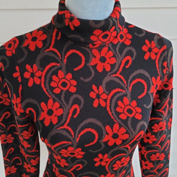 Vintage 60s / 70s Angelli Knitting Mills stretchy floral long sleeve shirt - Picture 2 of 7